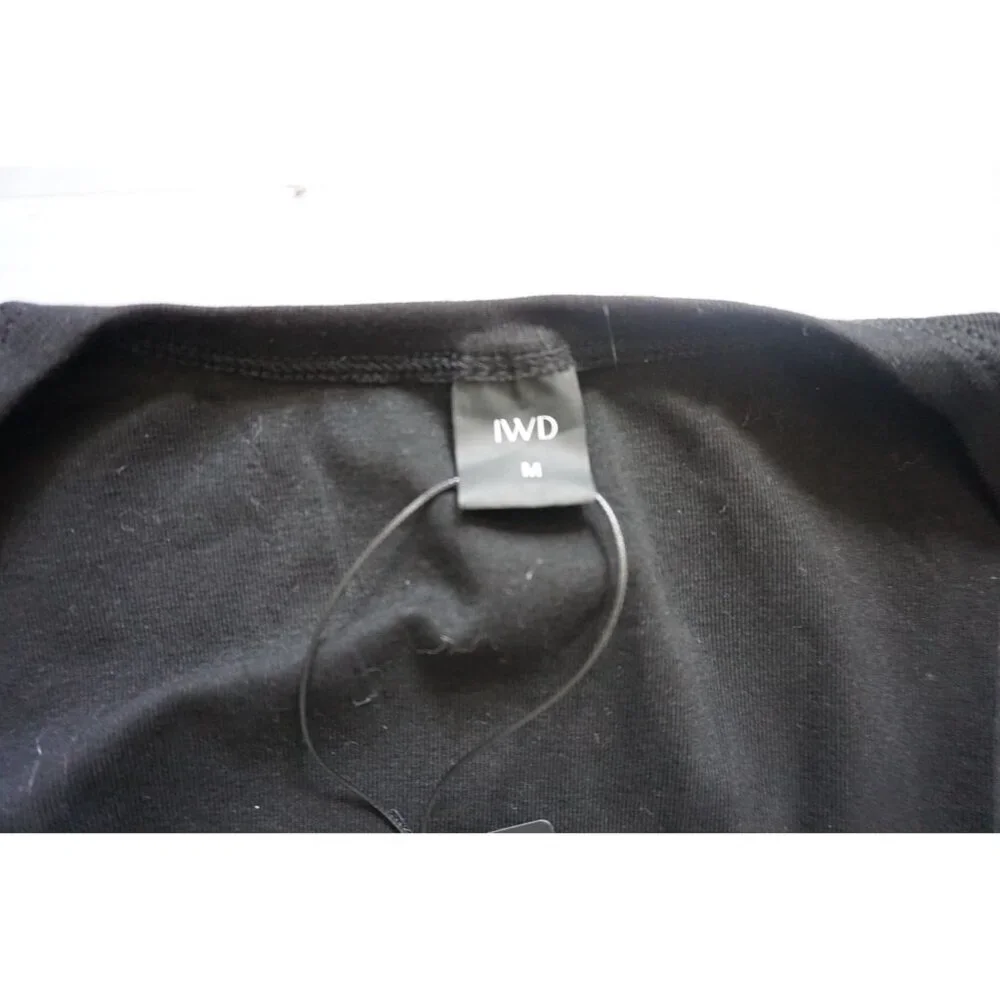 IWD Black Long Sleeve Bodysuit Square Neck Ribbed Slim Fit - Size M NWT - Picture 7 of 7